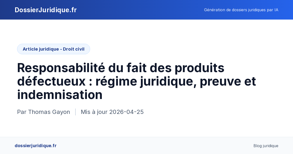 Produit défectueux : responsabilité du producteur en 2026 | DJ